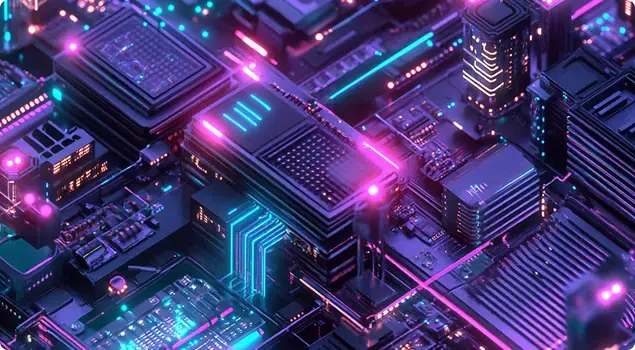 High-tech digital representation of smart cloud infrastructure with optimized computing, storage, and network resources.