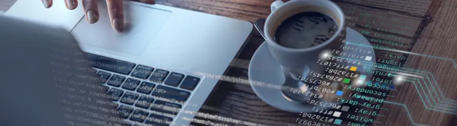 Person working on a laptop, representing low-code/no-code development and business automation.